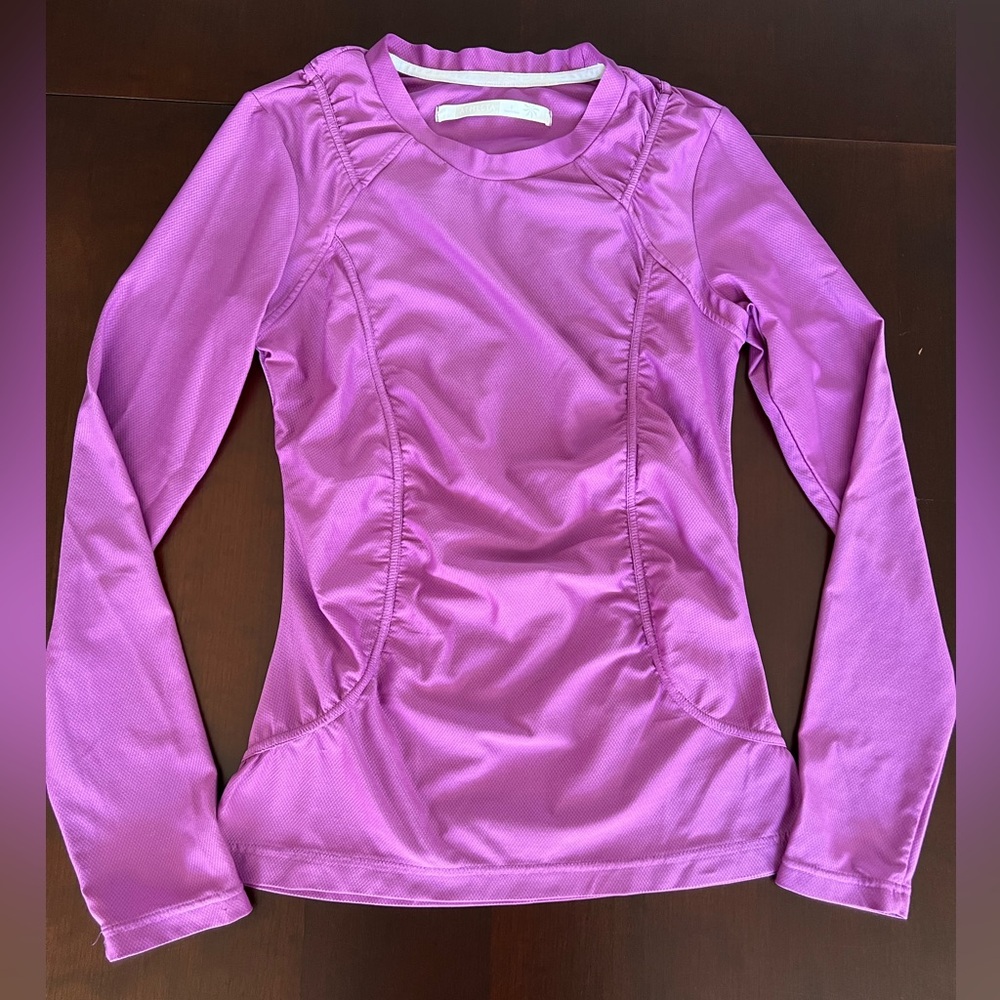 Athleta Fitted Ruched Long Sleeve Purple Active Breathe Top Size Small